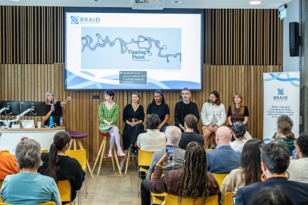 A panel of artists take part in a discussion during Tipping Point in 2025.