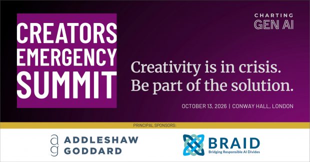 Image with treat overlay Creators Emergency Summit. Creativity is in crisis, be part of the solution.